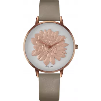 BELLEVUE B43-1 orologio analogico al quarzo da donna 40mm quadrante argento cinturino in pelle nero