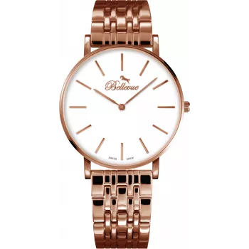 Orologio analogico al quarzo BELLEVUE donna D32 40mm quadrante argento cinturino in pelle nero