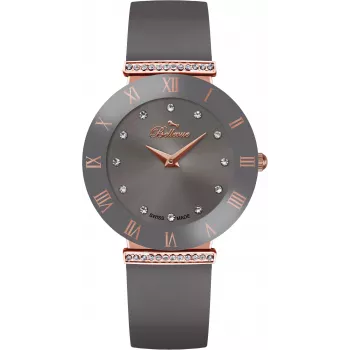 BELLEVUE Orologio donna E112 al quarzo analogico 25mm quadrante argento cinturino in pelle nera