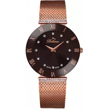BELLEVUE Orologio da donna F103 33 mm al quarzo analogico - quadrante bianco pelle nera