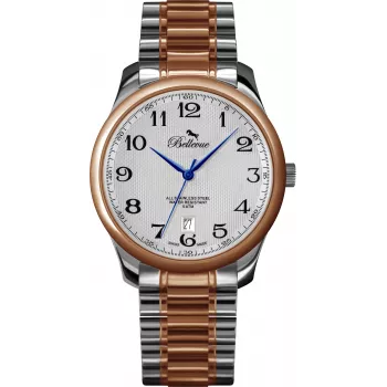 BELLEVUE Orologio donna F2 35mm al quarzo quadrante argento cinturino in pelle nera