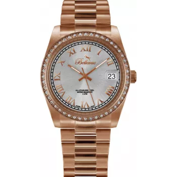 BELLEVUE Woman I28 (28mm) Orologio da polso analogico al quarzo - Quadrante argentato, cinturino in pelle nero
