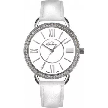 BELLEVUE Orologio al quarzo da donna A69 38mm quadrante bianco pelle nera