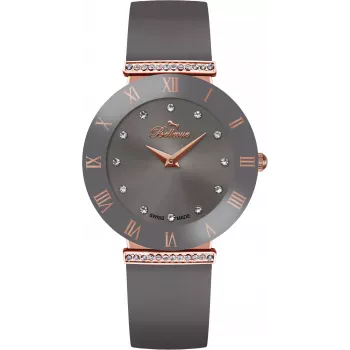 BELLEVUE donna orologio al quarzo E111 33 mm cassa in acciaio inox cinturino in pelle nero