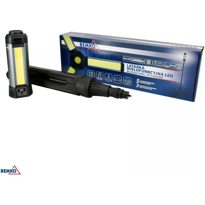 BEMKO C49-LTW09 torcia LED multifunzione, 6000 mAh, IP42