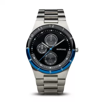 BERING orologio da uomo al quarzo Classic Minimalist 39mm cassa in titanio quadrante blu bracciale a maglia milanese in acciaio inossidabile grigio 32339-702