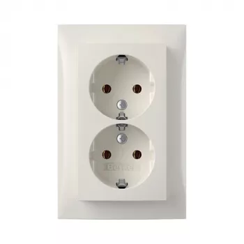 Berker S.1 presa doppia SCHUKO, 16A 250V, bianco polare lucido con copertura