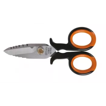 BETA 1128BSX Forbici da elettricista con tacca spellafili, 145 mm, acciaio inox, arancio/nero
