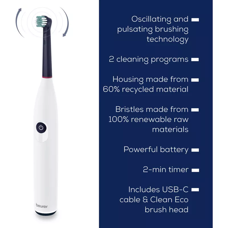 Beurer TB 15 Green Planet spazzolino elettrico bianco sonic testina rotonda 3 programmi 2 testine 104,92