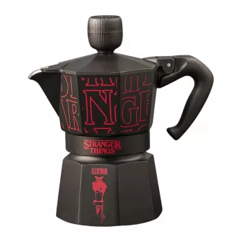 Bialetti Moka Express Sound Stranger Things Caffettiera per piano cottura 3 tazze (150 ml) Nero