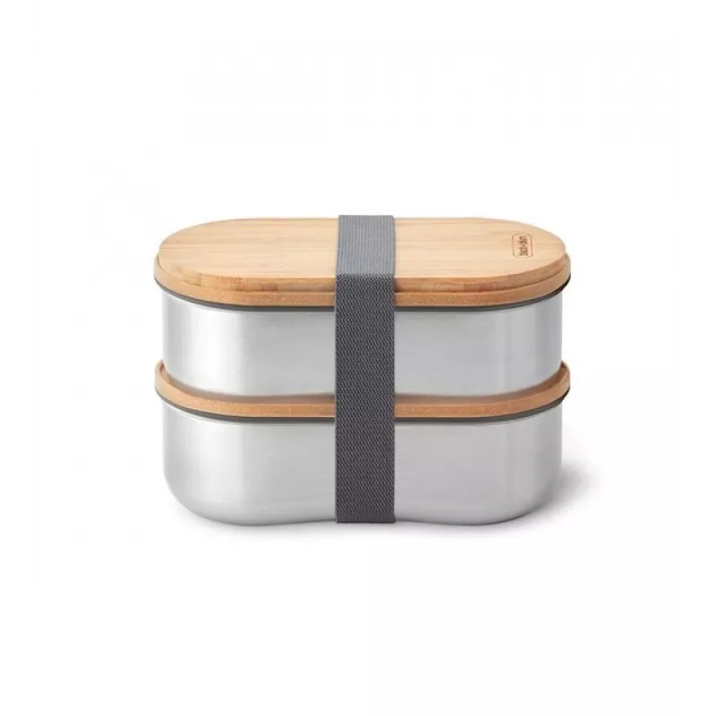 black+blum Oval Box 0,5 L contenitore per alimenti con coperchio in bambù e base in acciaio inox