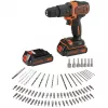 BLACK+DECKER Trapano Avvitatore a Percussione a Batteria 18V BDCHD18BAFC, Nero/Arancione, 2 batterie Li-Ion da 1,5 Ah, set di 80 accessori, valigetta