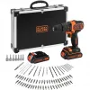 BLACK+DECKER Trapano Avvitatore a Percussione a Batteria 18V BDCHD18BAFC, Nero/Arancione, 2 batterie Li-Ion da 1,5 Ah, set di 80 accessori, valigetta