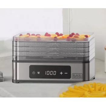 Black+Decker BXDE401E essiccatore per frutta, funghi e verdura - 400W, 5 vassoi, timer digitale, plastica senza BPA, nero