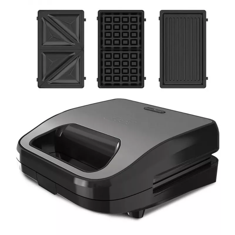 BLACK+DECKER BXSA754E sandwich maker, waffle maker e grill 3 in 1 con 3 piastre antiaderenti intercambiabili, 750 W, acciaio inox