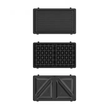 BLACK+DECKER BXSA754E sandwich maker, waffle maker e grill 3 in 1 con 3 piastre antiaderenti intercambiabili, 750 W, acciaio inox