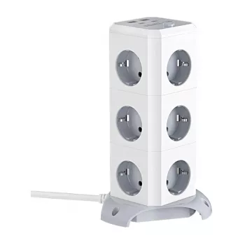BlitzWolf BW-EC3 Ciabatta verticale con 12 prese, 4 porte USB, cavo da 2 m, spina EU
