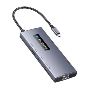 BlitzWolf BW-NEW TH8 adattatore hub USB-C 10-in-1 con HDMI 4K, 3x USB 3.0, 2x USB 2.0, Gigabit Ethernet, 100W PD, lettore schede SD/TF, Space Gray