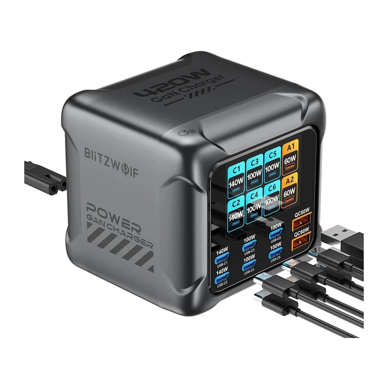 Blitzwolf BW-S33 Caricabatterie USB-A a 8 porte 420W, nero