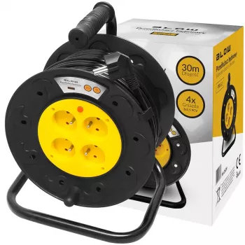 BLO PR-61 30m Avvolgicavo con 4 prese Schuko, protezione termica, cavo 3x1,5mm² H05VV-F, IP20, 16A/230V, max. 3680W srotolato