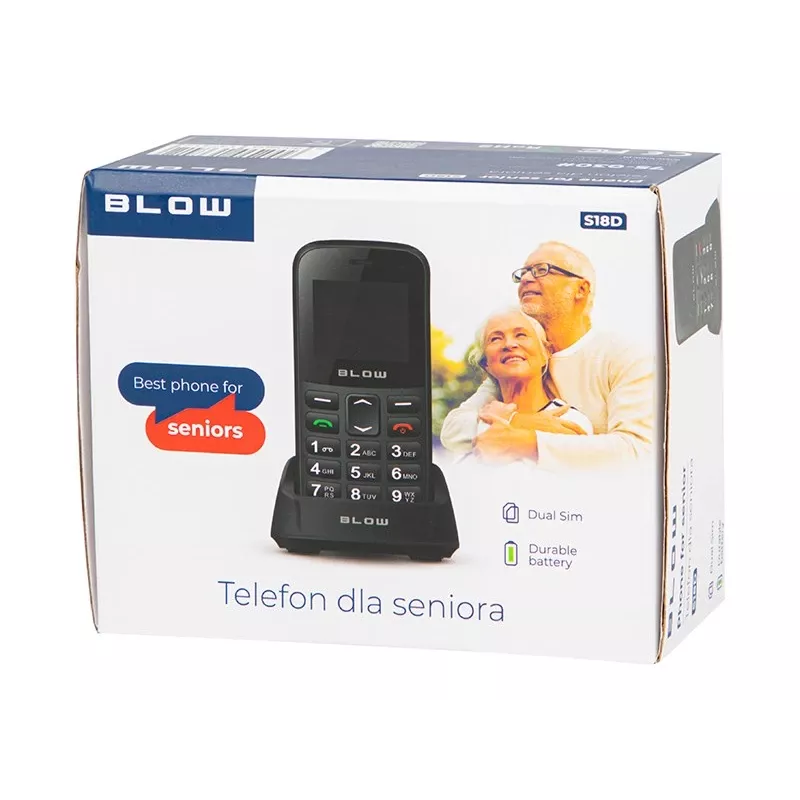 BLOW Cellulare per anziani nero con supporto S18D