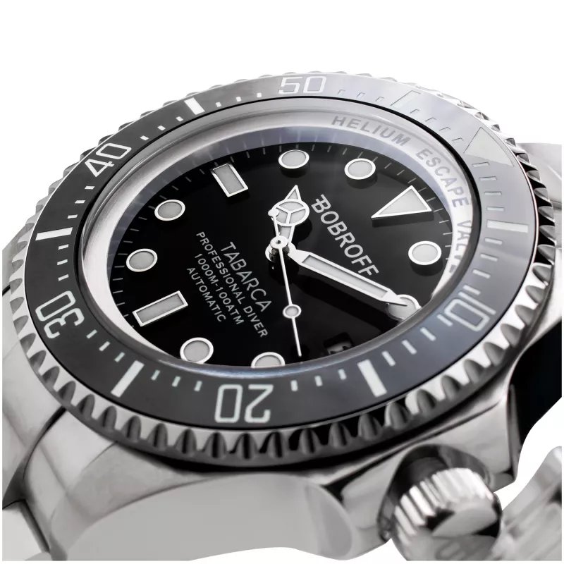 BOBROFF BF001 Orologio uomo al quarzo analogico 44mm Cinturino in pelle nera