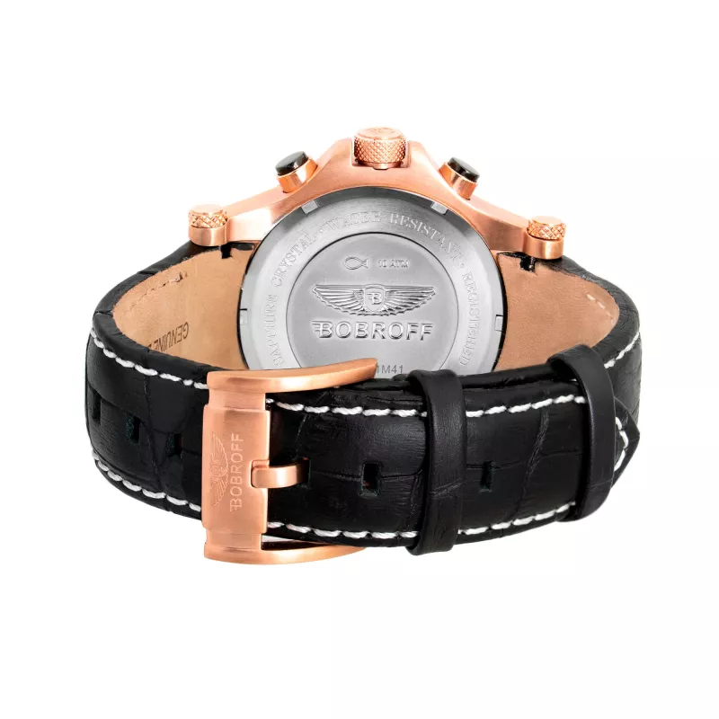 BOBROFF uomo BF1001M15 orologio da polso analogico al quarzo 44 mm cinturino in pelle nero