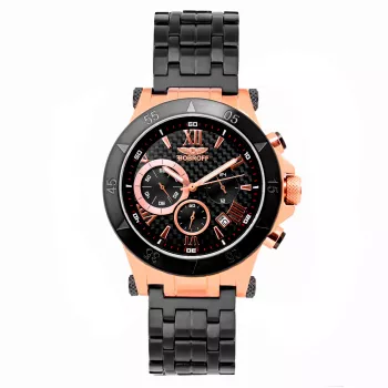 BOBROFF MAN BF1001M15M 44mm orologio analogico al quarzo con quadrante nero e cinturino in vera pelle