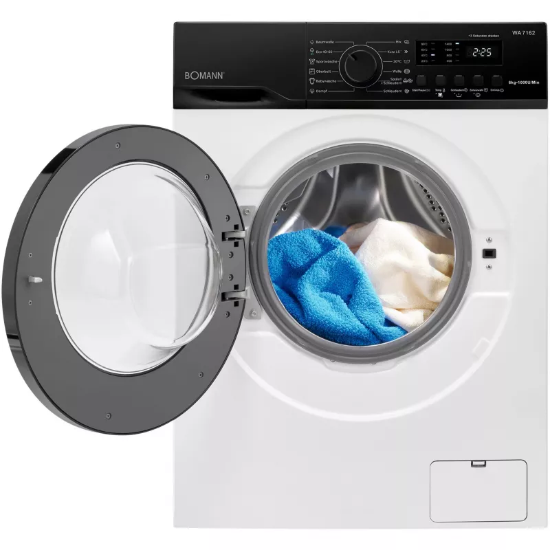 BOMANN WA 7162 Lavatrice a carica frontale, 7 kg, 1400 giri/min, bianco/nero