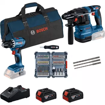 Bosch 18V Professional Set Martello perforatore GBH 18V-22 + Trapano avvitatore GSR 18V-45 - (blu/nero, 2x batteria Li-Ion 4.0Ah, punta per martello e set di inserti, borsa portautensili) (0615V0003D)