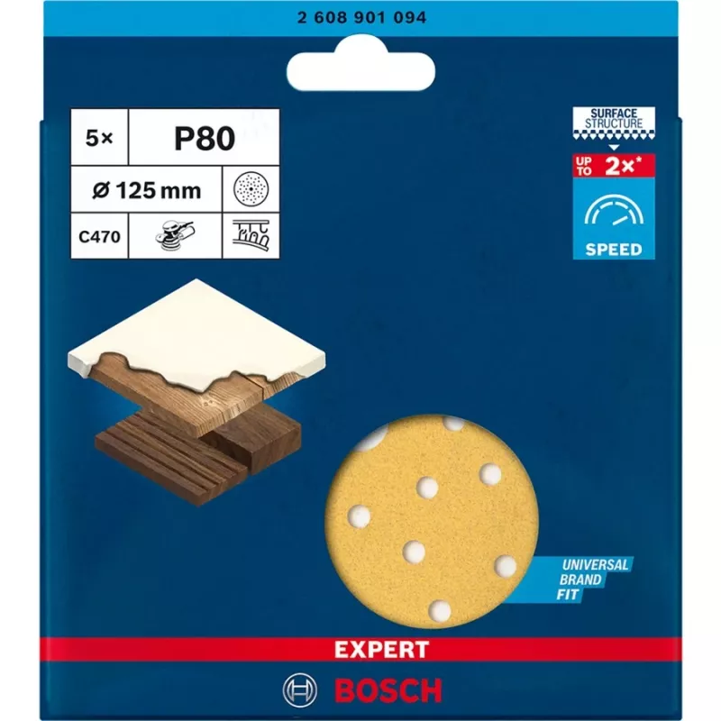 Bosch Expert C470 Disco abrasivo 125mm P80 multi-foro (confezione da 50)