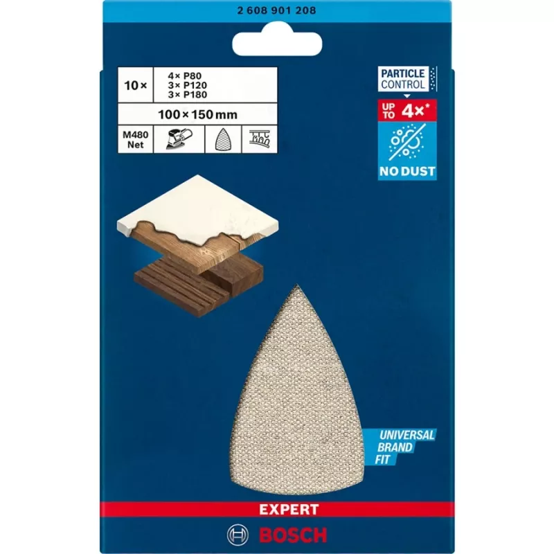 Bosch EXPERT M480 set rete abrasiva 100x150mm, grana P80/P120/P180, 10 pezzi