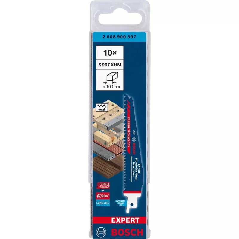 Bosch Expert S 967 XHM Lama per sega a sciabola – legno con metallo demolizione, 150mm, 10 pezzi