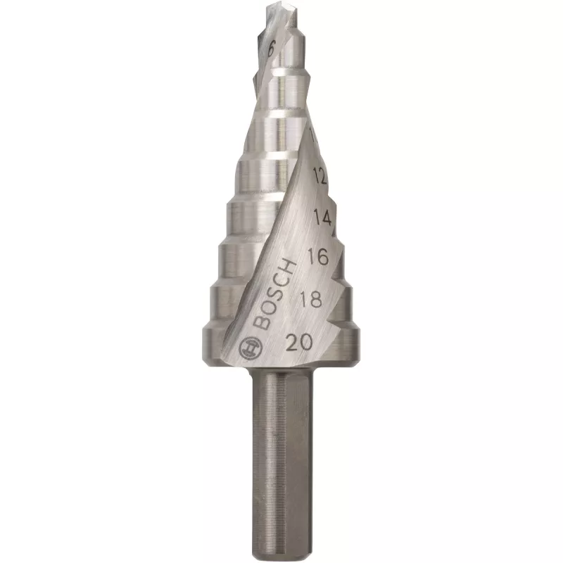 Bosch Punta a gradini HSS 4-20 mm, gambo a 3 facce, lunghezza 70,5 mm 2608597519