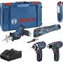 Bosch Power Tools set utensili 12V da 5 pezzi GOP + GSR + GDR + GSA + GLI (blu, 3 batterie ricaricabili Li-Ion 2,0 Ah)