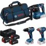 BOSCH Power Tools 18V Professional kit combinato: martello perforatore GBH 18V-22 + trapano avvitatore GSR 18V-65 + avvitatore a impulsi GDX 18V-285 (blu/nero, 3 batterie ricaricabili Li-Ion 5,0 Ah, borsa per utensili)