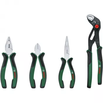 Set di 4 pinze Bosch Powertools 1600A02W7K con pinza combinata, tronchese, pinza a punte e pinza regolabile, verde/nero