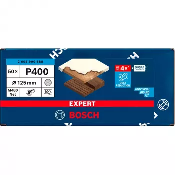 BOSCH POWERTOOLS Expert M480 disco abrasivo in rete 125mm, K400 (confezione da 50) per levigatrice orbitale