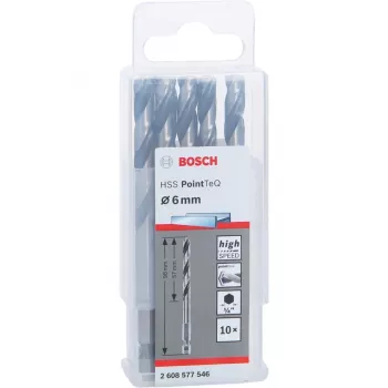 Bosch PowerTools HSS PointTeQ Hex punta elicoidale, 6 mm, 10 pezzi, lunghezza di lavoro 57 mm