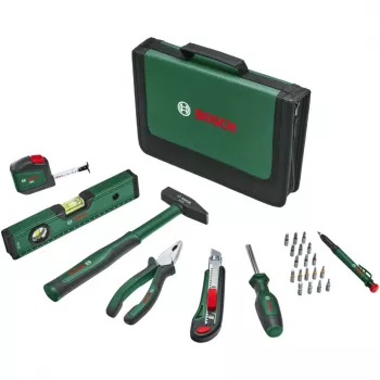BOSCH Powertools set universale di utensili manuali, 25 pezzi (verde, con borsa portautensili)