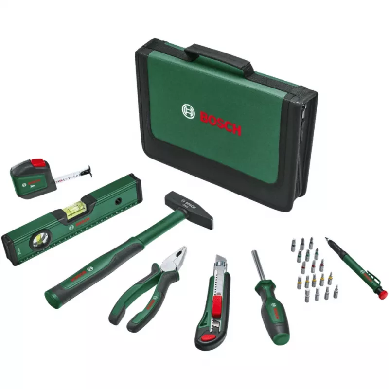BOSCH Powertools set universale di utensili manuali, 25 pezzi (verde, con borsa portautensili)