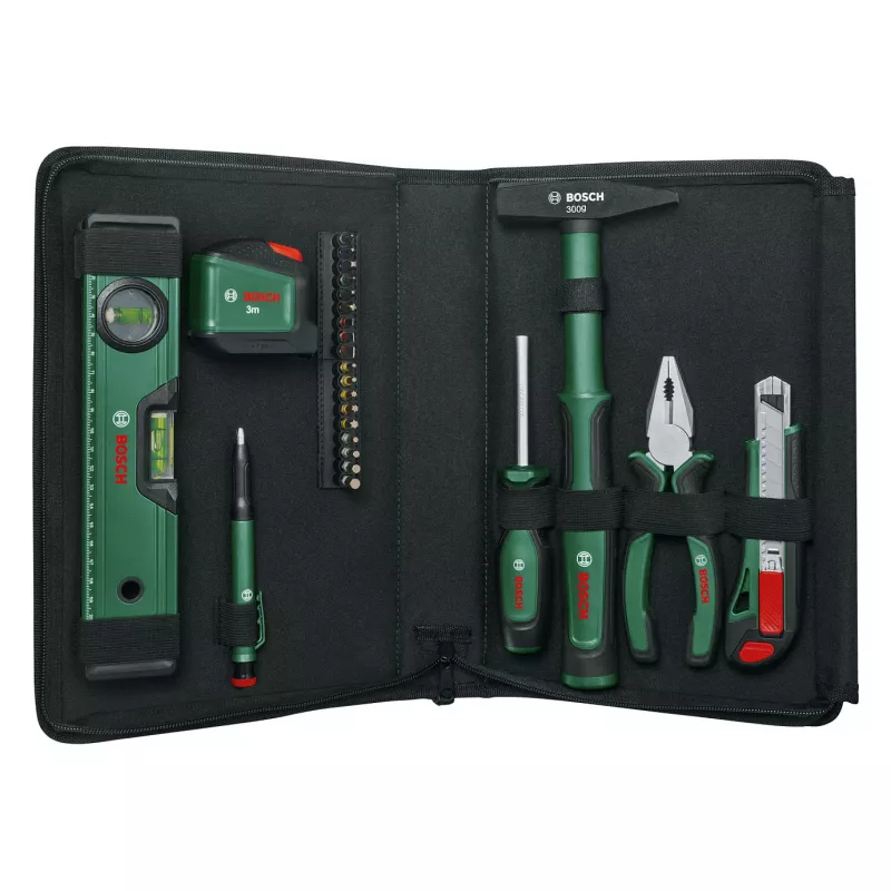 BOSCH Powertools set universale di utensili manuali, 25 pezzi (verde, con borsa portautensili)
