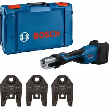 Bosch Professional GPT 18V-32 pressatrice a batteria, versione solo, kit TH, 18V, blu, senza batteria e caricabatterie, 3 ganasce di pressatura TH standard, in L-BOXX