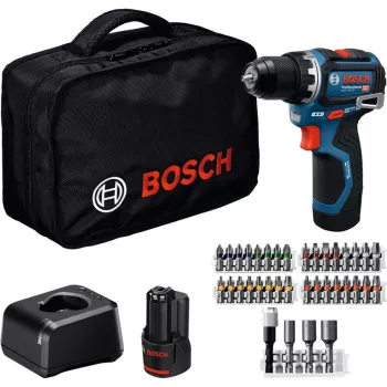 Bosch Professional GSR 12V-32 Trapano avvitatore a batteria (12V, 2x 2,0 Ah Li-Ione, set accessori da 36 pezzi, borsa per utensili, blu/nero)
