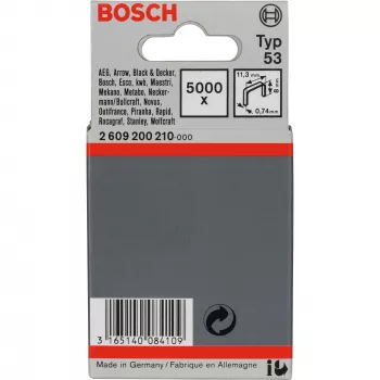 Bosch punti tipo 53 filo sottile 11,4 x 0,74 x 8 mm, acciaio zincato, 5000 pz. (2609200210)