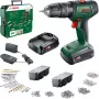 BOSCH UniversalImpact 18V Trapano avvitatore a percussione a batteria (verde/nero, 2x1,5 Ah Li-Ion, set da 241 pezzi)