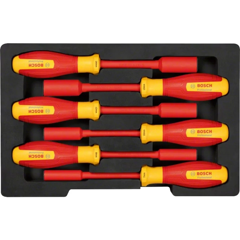 Bosch set di cacciaviti isolati VDE 1600A02NF3, 7 pezzi, taglio/punta a croce/Pozidriv, 1000V, IEC 60900