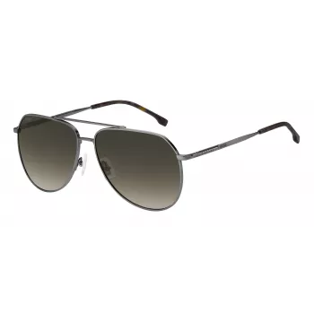 BOSS Man BOSS1447SKJ1G Occhiali da sole rettangolari - montatura in acetato nero, lenti in policarbonato grigie, protezione UV400
