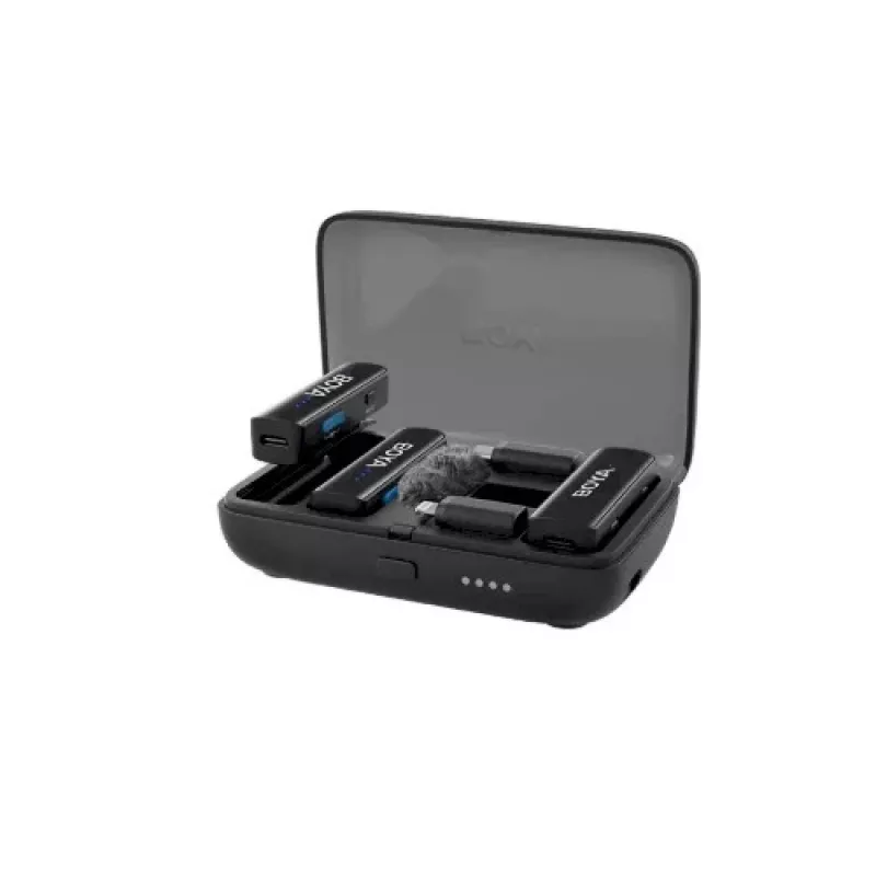 BOYA BOYALINK-TX sistema microfonico wireless, 2,4 GHz, 1 ricevitore e 2 trasmettitori, autonomia della batteria ultra lunga, nero