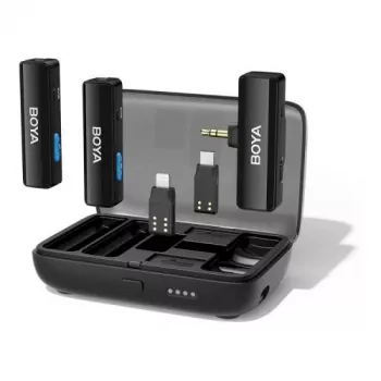 BOYA BOYALINK-TX Sistema microfonico wireless, 2,4 GHz, 1 ricevitore e 2 trasmettitori, autonomia della batteria estremamente lunga, nero